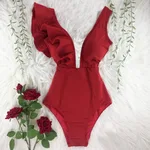 One Piece Swimsuit Women Swimwear Bodysuit Ruffle Beach Wear - C-Xl