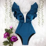 One Piece Swimsuit Women Swimwear Bodysuit Ruffle Beach Wear - D-M