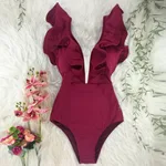 One Piece Swimsuit Women Swimwear Bodysuit Ruffle Beach Wear - E-S
