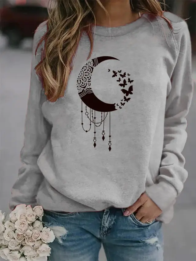 Animal European and American Print Crew Neck Sweater Grey - Shop at LoveMi
