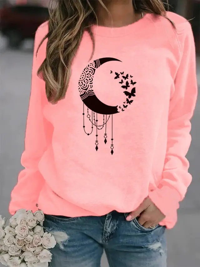 Animal European and American Print Crew Neck Sweater Pink - Shop at LoveMi