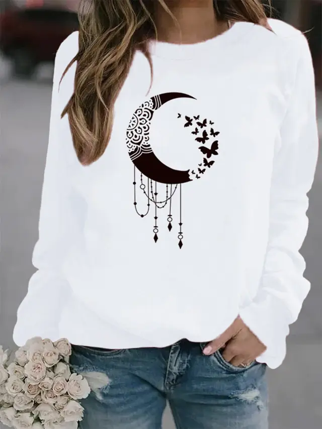Animal European and American Print Crew Neck Sweater White - Shop at LoveMi