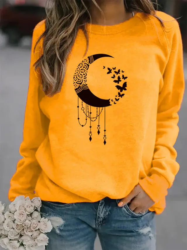 Animal European and American Print Crew Neck Sweater Yellow - Shop at LoveMi