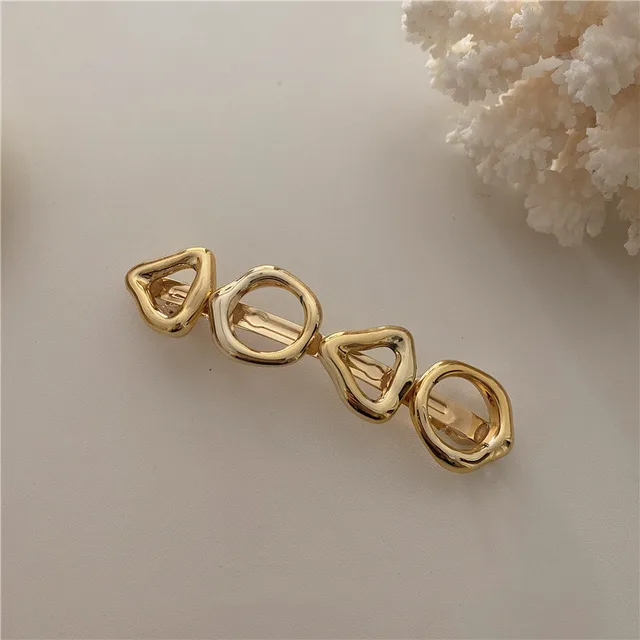 Korean RetroGeometric Color Spring Clip Girl Color Imitation Pearl Hairpin Gold - Shop at LoveMi