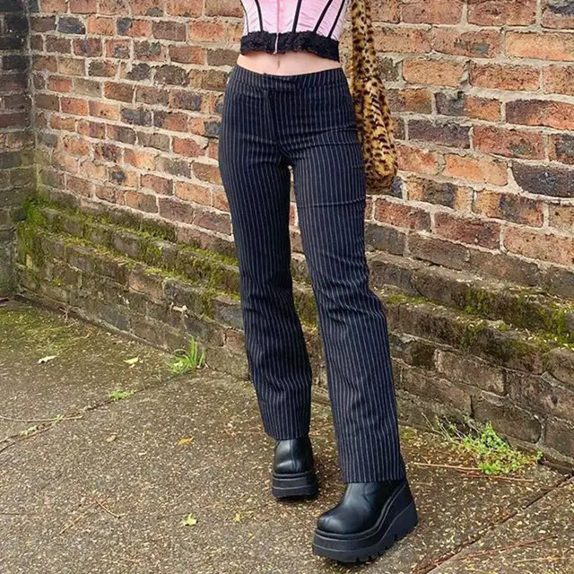 Ladies Striped Slimming Casual Pants Trousers Black - Shop at LoveMi