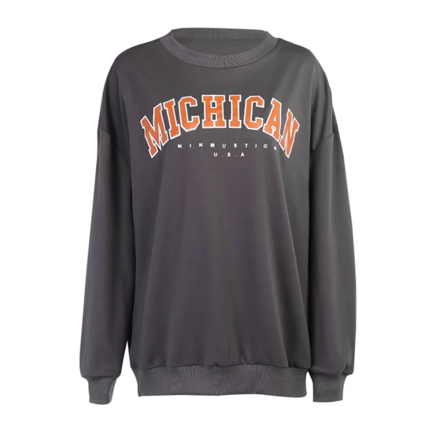 Fashion Jumper With Monogrammed Round Neck Hoodie Grey - Shop at LoveMi