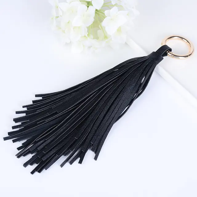 Creative Leather Tassel Ring Car Keychain Pendant Black - Shop at LoveMi
