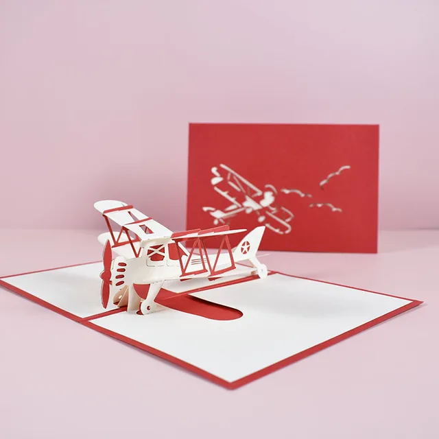 Children's Handmade Aircraft Creative Three dimensional Greeting Cards Red - Shop at LoveMi