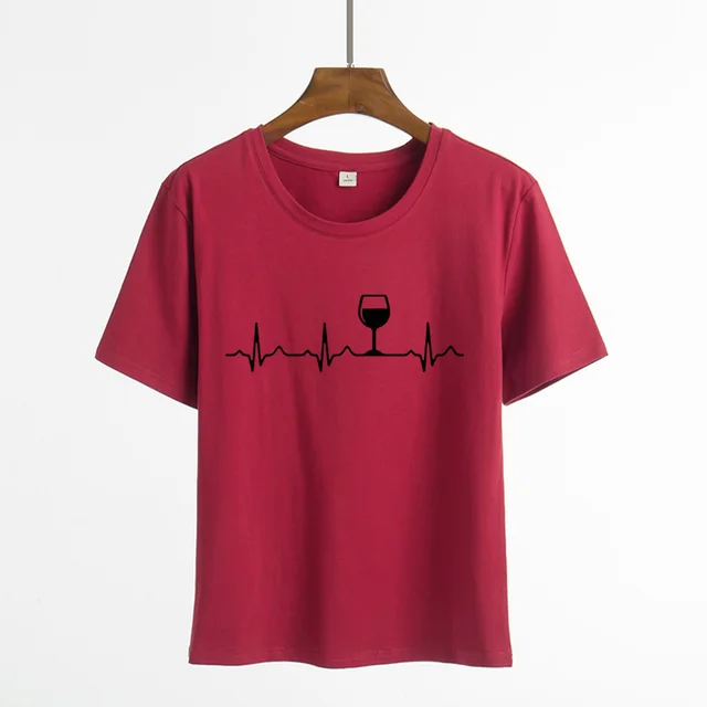 Women's Printed Round Neck Short Sleeve T shirt Blouse Wine Red - Shop at LoveMi