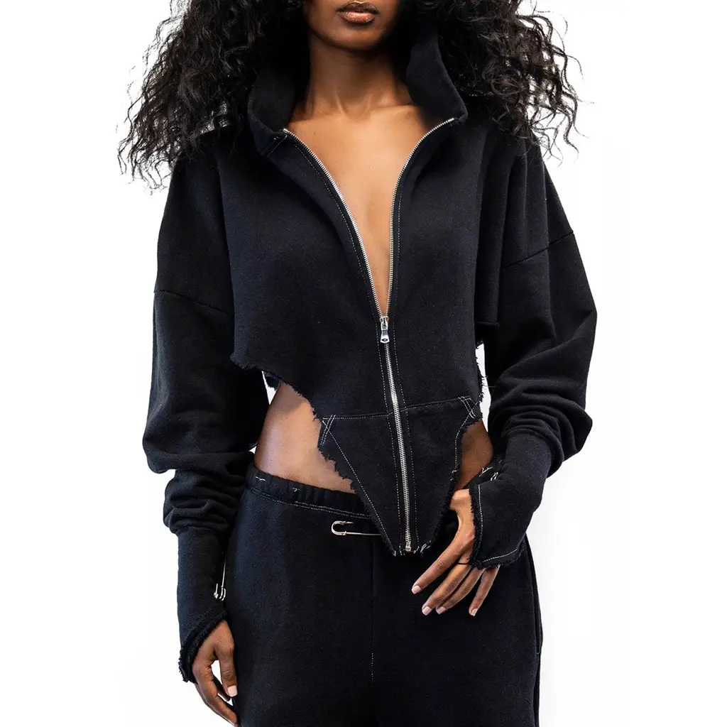 Loose Sweater Cardigan With Hood - Black