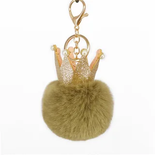 Fur Ball Keychain Pendant Artificial Leather Fur Bags - Khaki