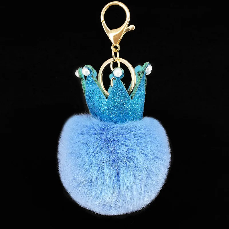 Fur Ball Keychain Pendant Artificial Leather Fur Bags - Light Blue