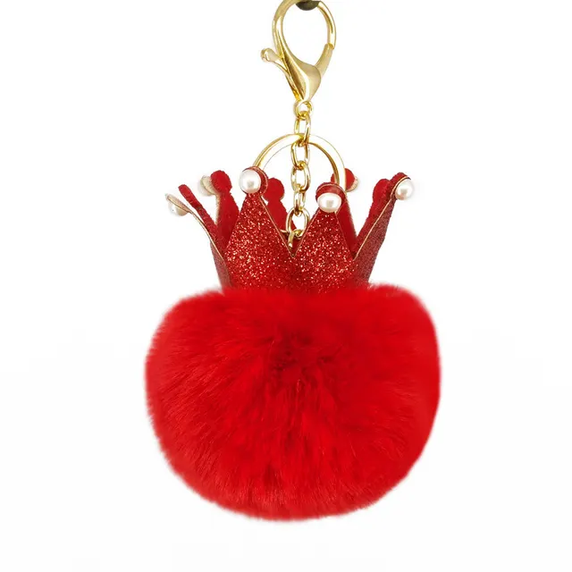Fur Ball Keychain Pendant Artificial Leather Fur Bags Red - Shop at LoveMi