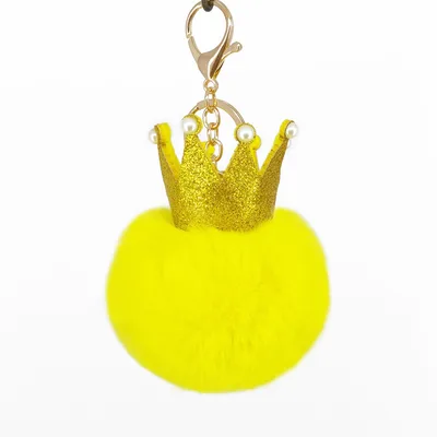 Fur Ball Keychain Pendant Artificial Leather Fur Bags Yellow - Shop at LoveMi