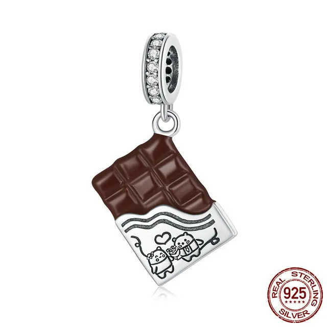 S925 Sterling Silver Chocolate Pendant Diy Bracelet Accessories Coffee - Shop at LoveMi