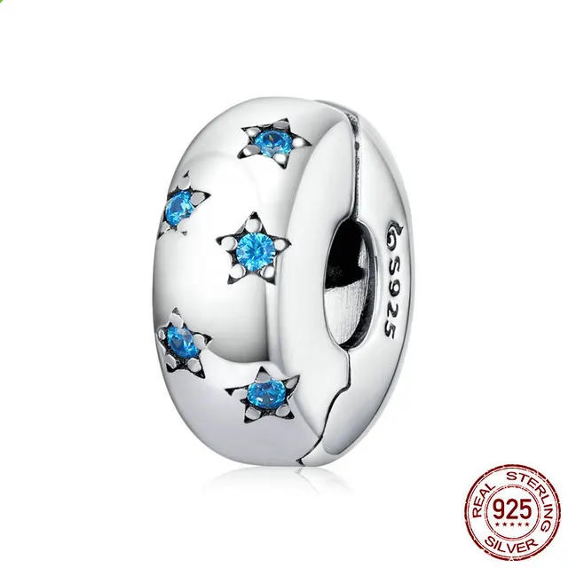 S925 Sterling Silver Marine Blue Star Zircon Bead Silver - Shop at LoveMi
