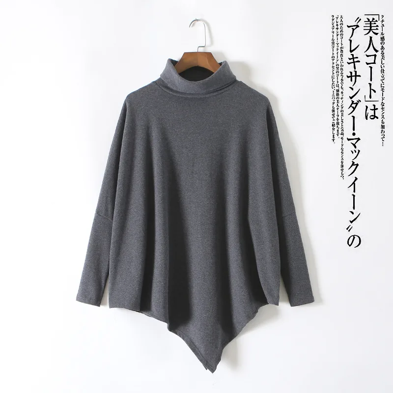 Women's Irregular Casual Cotton Long Sleeve Top - Dark Grey