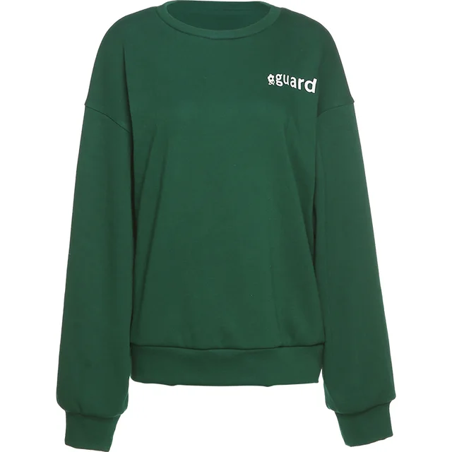 Letter Print Plus Velvet Warm Sweater Women All Match Jacket Green - Shop at LoveMi