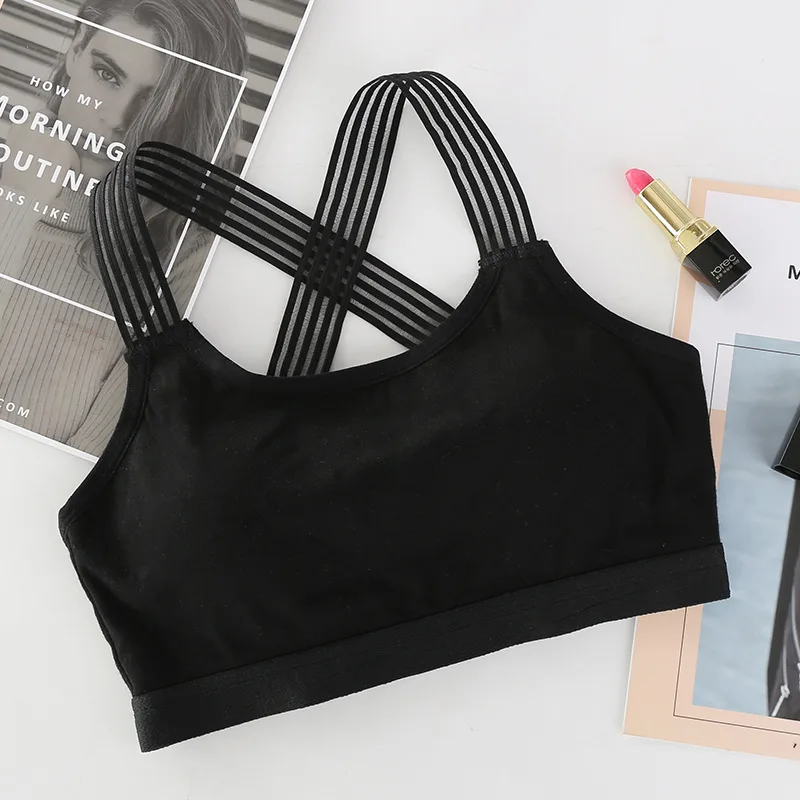 Cotton Sexy Gathered Beautiful Back Cross Strapless Underwear - Black - View 1