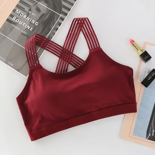 Cotton Sexy Gathered Beautiful Back Cross Strapless Underwear Wine Red - Shop at LoveMi