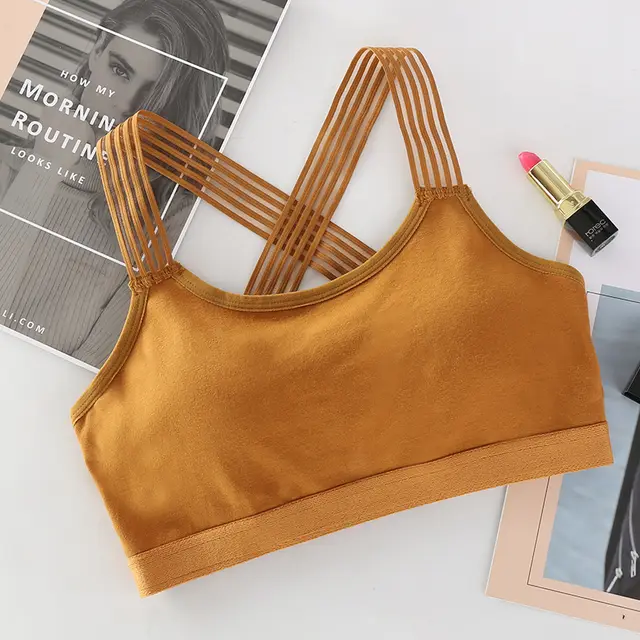Cotton Sexy Gathered Beautiful Back Cross Strapless Underwear Yellow - Shop at LoveMi