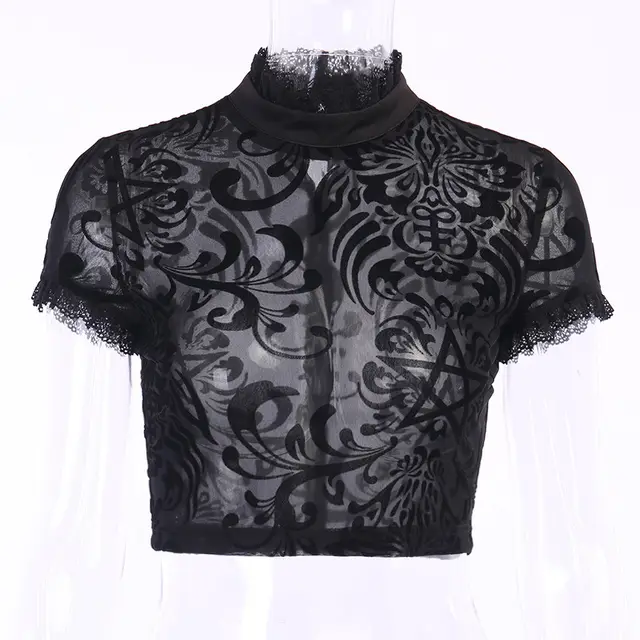 All Match Short Sleeved Sexy Top With Lace Trim Black - Shop at LoveMi