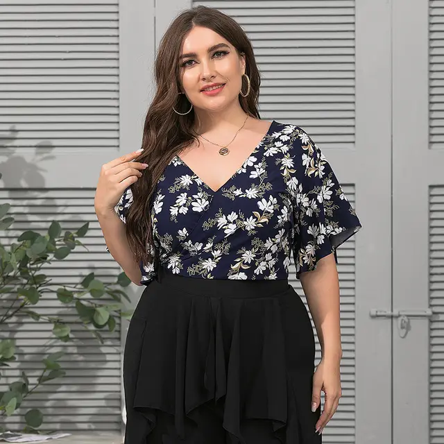 Wear A Sexy Deep V Temperament Loose Print Shirt On Both Sides Dark Blue - Shop at LoveMi