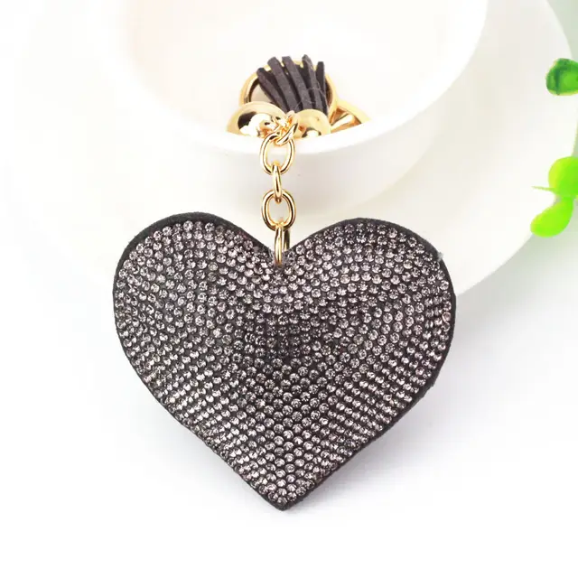 Peach Heart Hot Rhinestone Leather Advertising Keychain Grey - Shop at LoveMi
