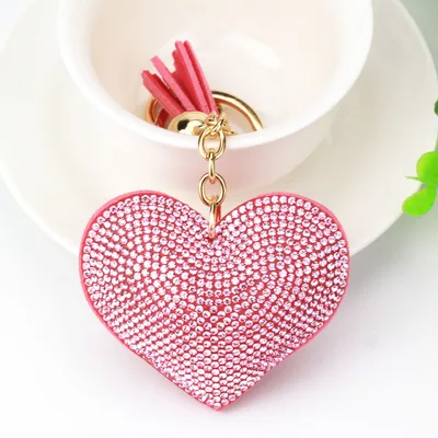 Peach Heart Hot Rhinestone Leather Advertising Keychain Pink - Shop at LoveMi