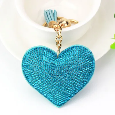 Peach Heart Hot Rhinestone Leather Advertising Keychain Water Blue - Shop at LoveMi