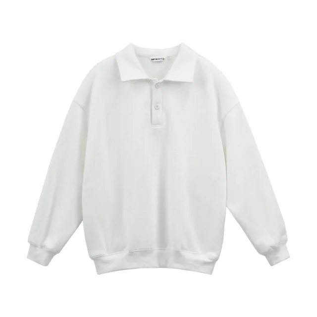 Women's White Sweater Loose Korean Style Polo Collar Hooded Top White - Shop at LoveMi