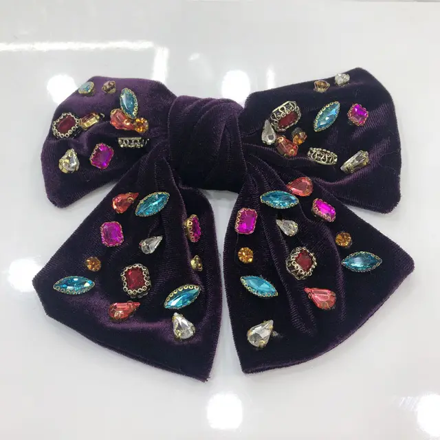 Big Bow Full Rhinestone Denim Retro Spring Clip Purple - Shop at LoveMi