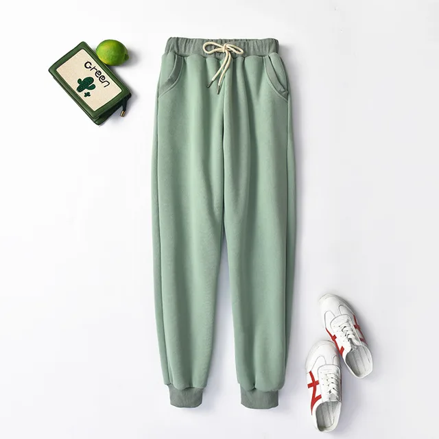 Large Size High Waist Loose Sports and Leisure Plus Size Lamb Wool Trousers Green - Shop at LoveMi