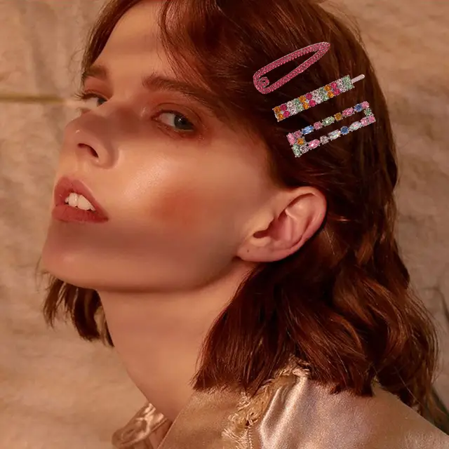 Fashion Simple Style Geometric Color Diamond Hair Clip Set Colorful - Shop at LoveMi