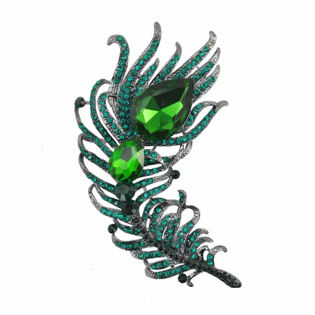 Fashion Feather Brooch Personality Exaggerated Woolen Coat Decoration Green - Shop at LoveMi