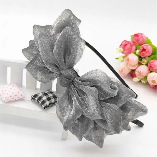 Spring And Summer Fashion Korean Big Bow Headband Grey - Shop at LoveMi