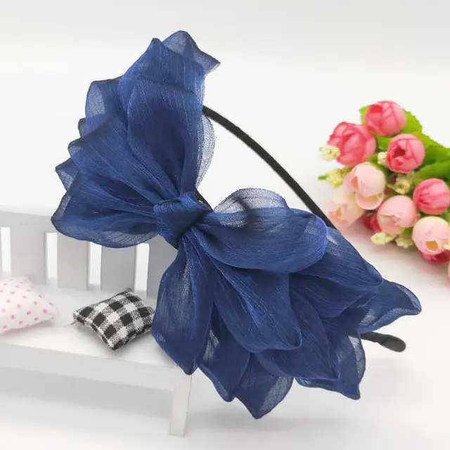 Spring And Summer Fashion Korean Big Bow Headband Navy Blue - Shop at LoveMi