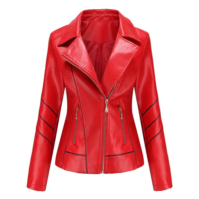 Thin Pu Short Coat Spring And Autumn Jacket Red - Shop at LoveMi
