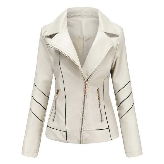 Thin Pu Short Coat Spring And Autumn Jacket White - Shop at LoveMi