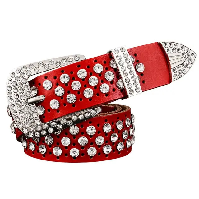 Gypsophila Rhinestone Leather Women's Belt Red - Shop at LoveMi