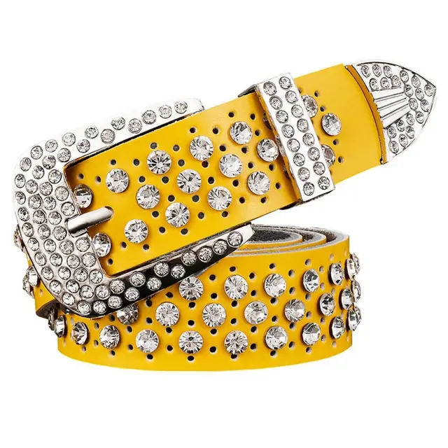 Gypsophila Rhinestone Leather Women's Belt Yellow - Shop at LoveMi