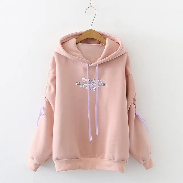 College Style Girl Sweet Lace And Fleece Hoodie Pink - Shop at LoveMi