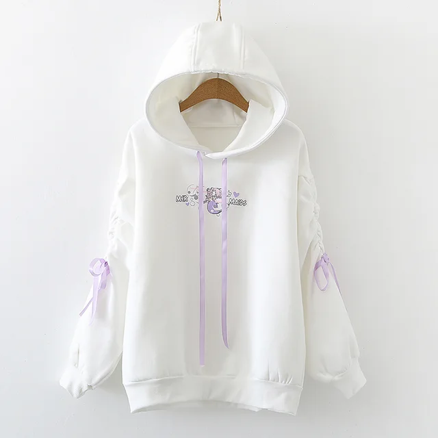 College Style Girl Sweet Lace And Fleece Hoodie White - Shop at LoveMi