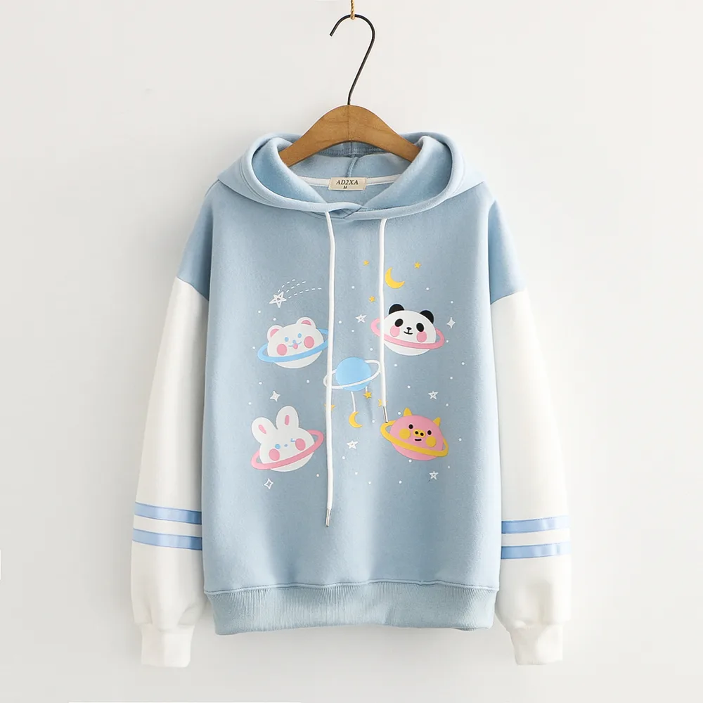 Middle School Students Plus Velvet Warm Sweater Women - Light Blue