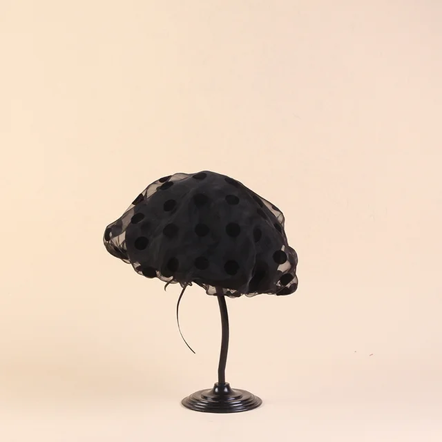 Elegant Lace Mesh Polka Dot Top Hat Beret Black - Shop at LoveMi