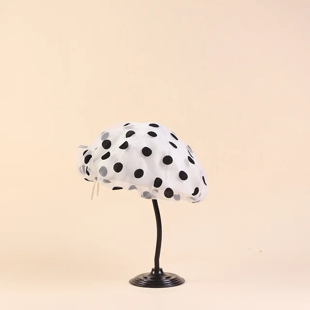 Elegant Lace Mesh Polka Dot Top Hat Beret White - Shop at LoveMi