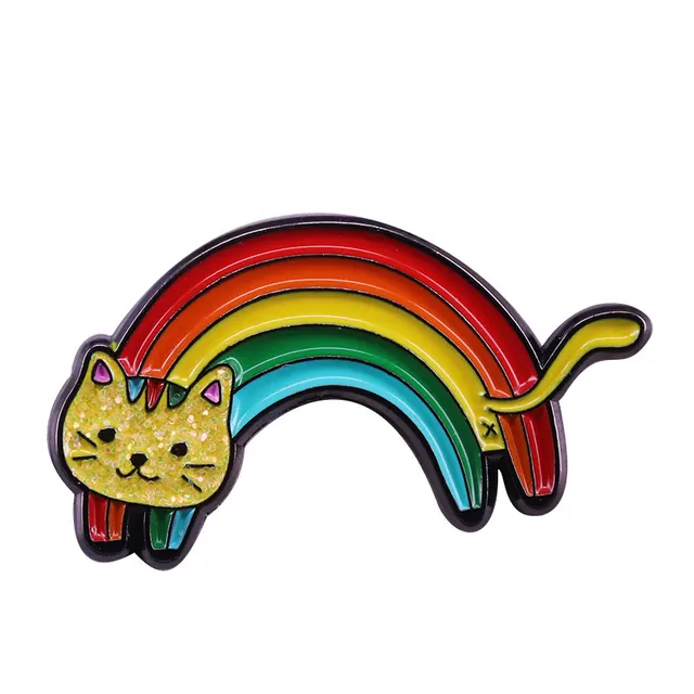Rainbow Cat Badge Cute Glitter Pin Jewelry Creative Lapel - Shop at LoveMi