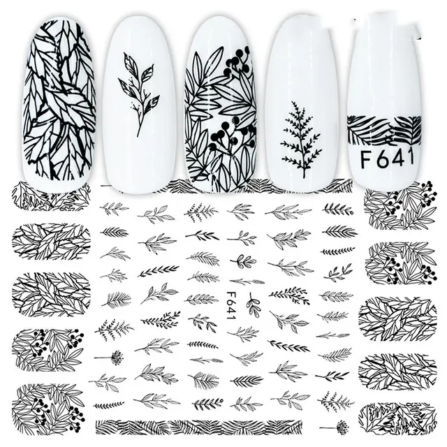 Black and White Flower Geometric Nail Sticker H - Shop at LoveMi