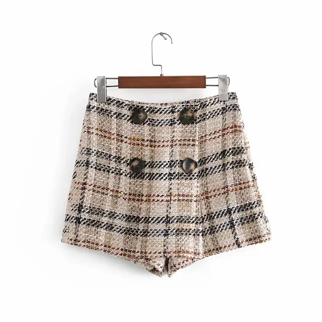 High Waist Slim Long Legs Contrast Color Plaid Wide leg Pants Khaki - Shop at LoveMi