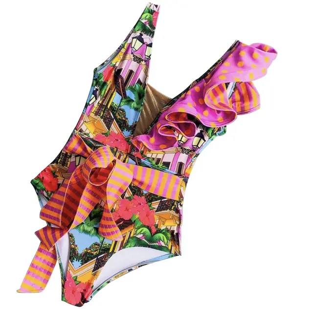 One Piece Swimsuit Bikini Ruffle Swimsuit Rose Red - Shop at LoveMi